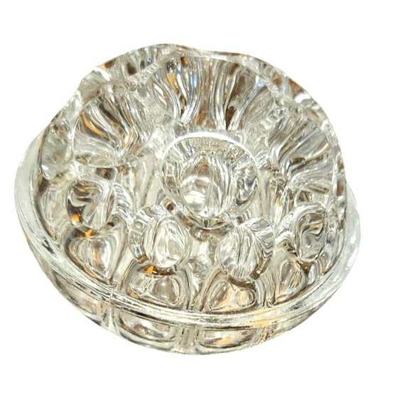 2 Vintage Glass flower Frog Clear & Candy Dish Faceted Lidded Footed - Picture 2 of 11